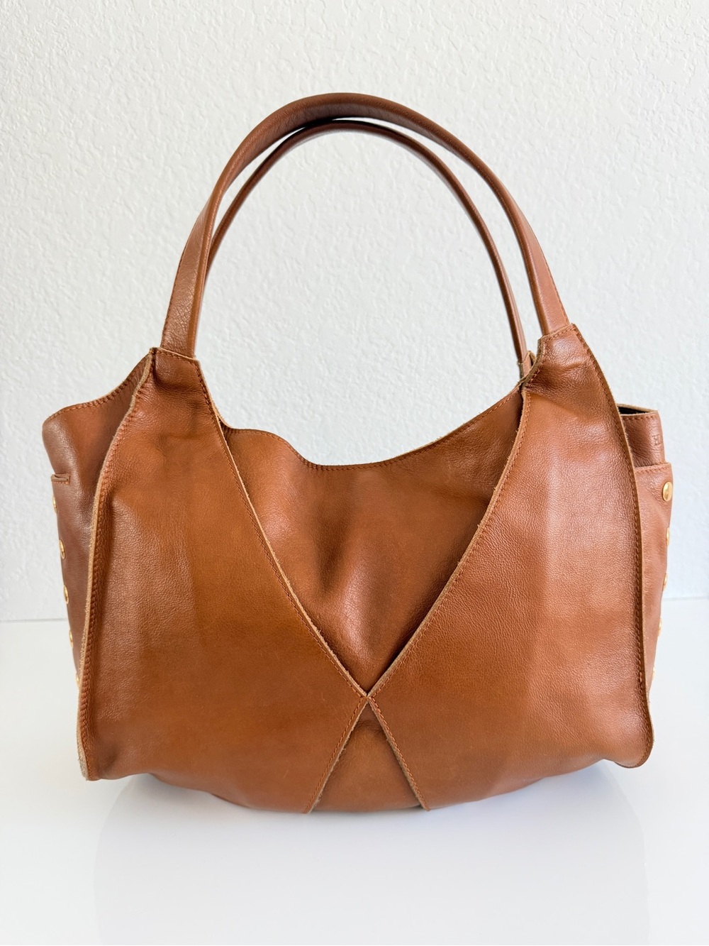 Hammitt Chestnut Leather Shoulder Bag with Gold stud